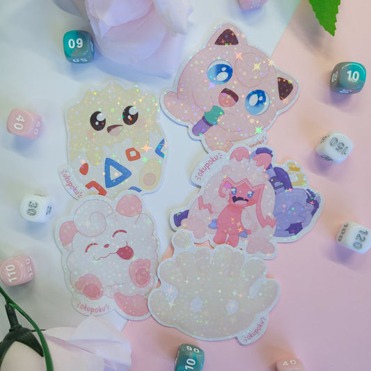 Fairy types stickerpack with a cute character design held by a hand.