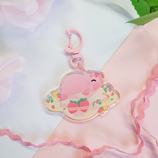 Strawberries and Cream space capybara keychain