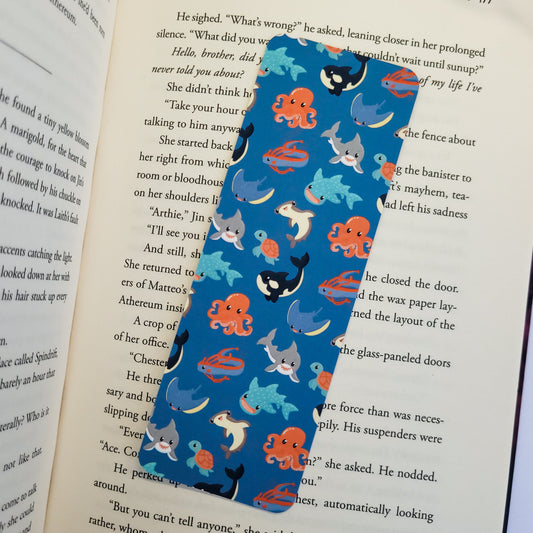 underwater themed bookmark on a blue background