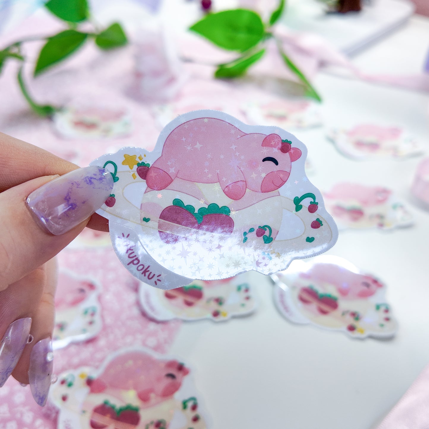 Capybara Planet Sticker, Strawberry Skies Planner Sticker