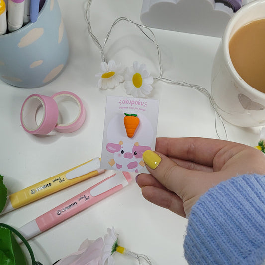 cute carrot pin padge handmade out of polymer clay