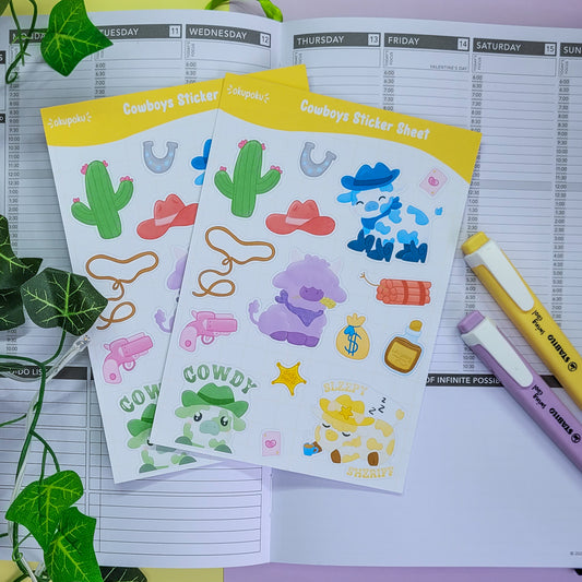 Cute cowboy themed stickersheet for planners and Journalling