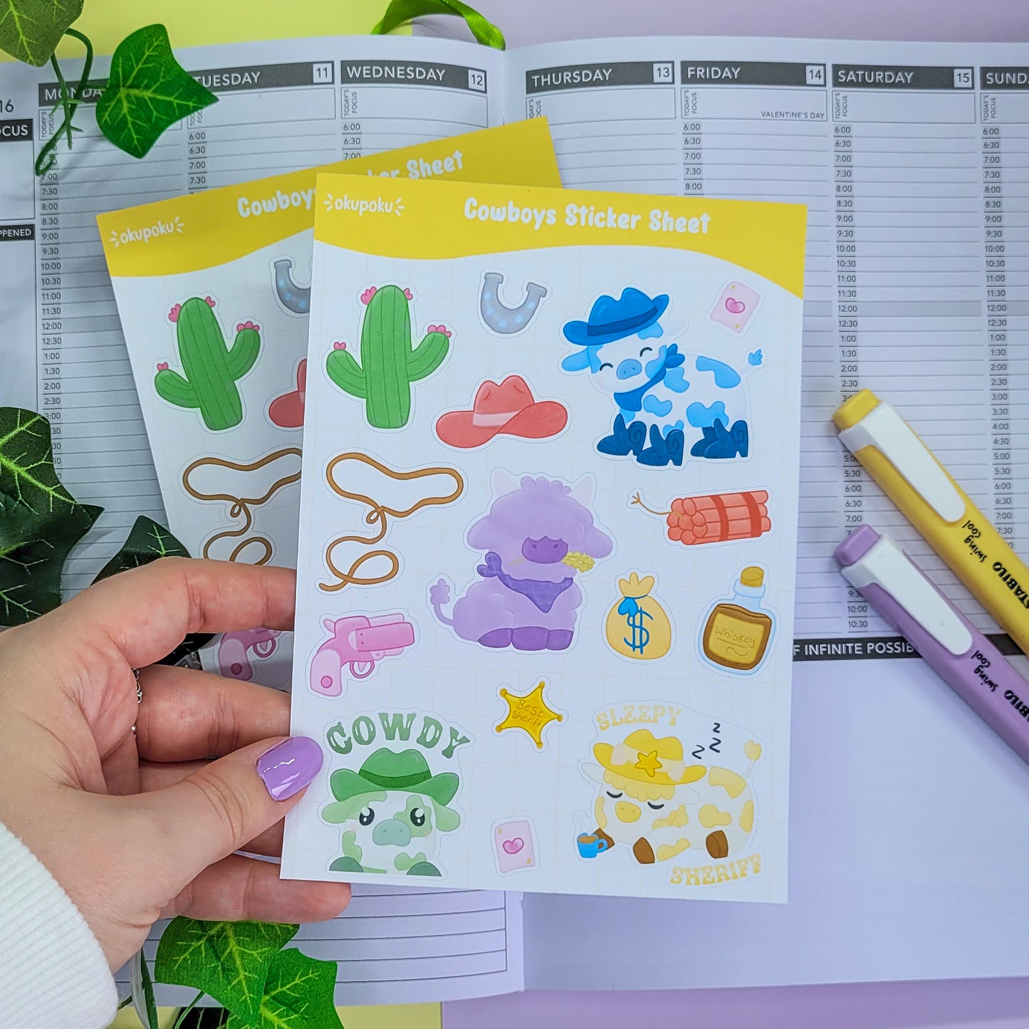 Cute cowboy themed stickersheet for planners and Journalling