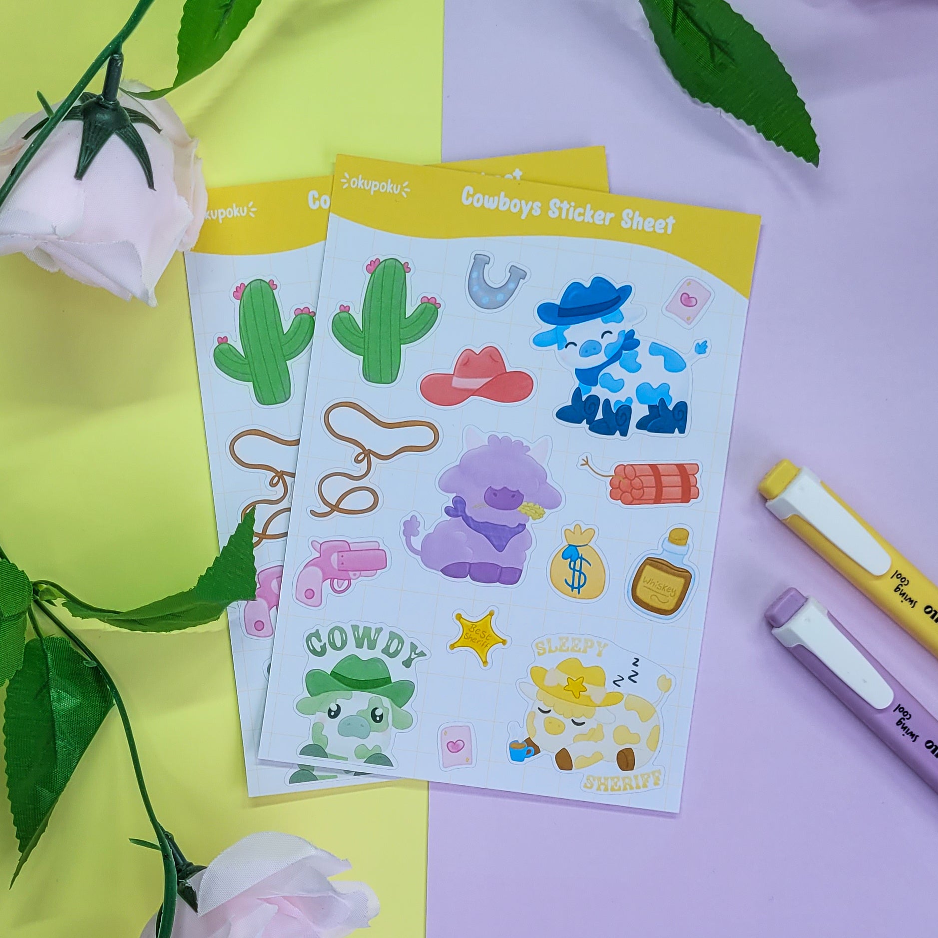 Cute cowboy themed stickersheet for planners and Journalling