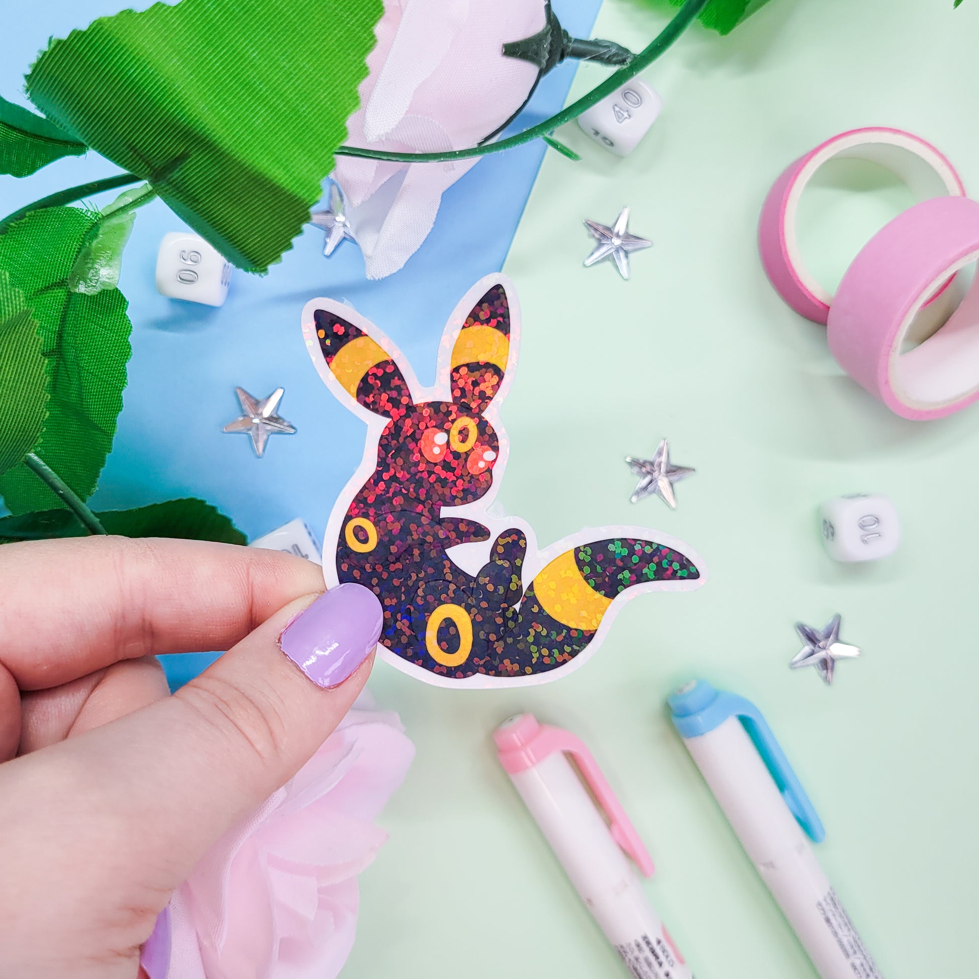 Eeveelutions pack one stickers, Featurs 5 pokemon stickers including eevee, sylveon, Leafeon, Umbreon and Glaceon