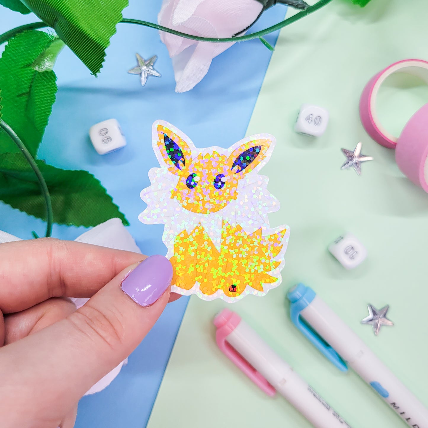 Eeveelutions pack one stickers, Featurs 5 pokemon stickers including eevee, Vaporeon, Jolteon, Flareon, Espeon