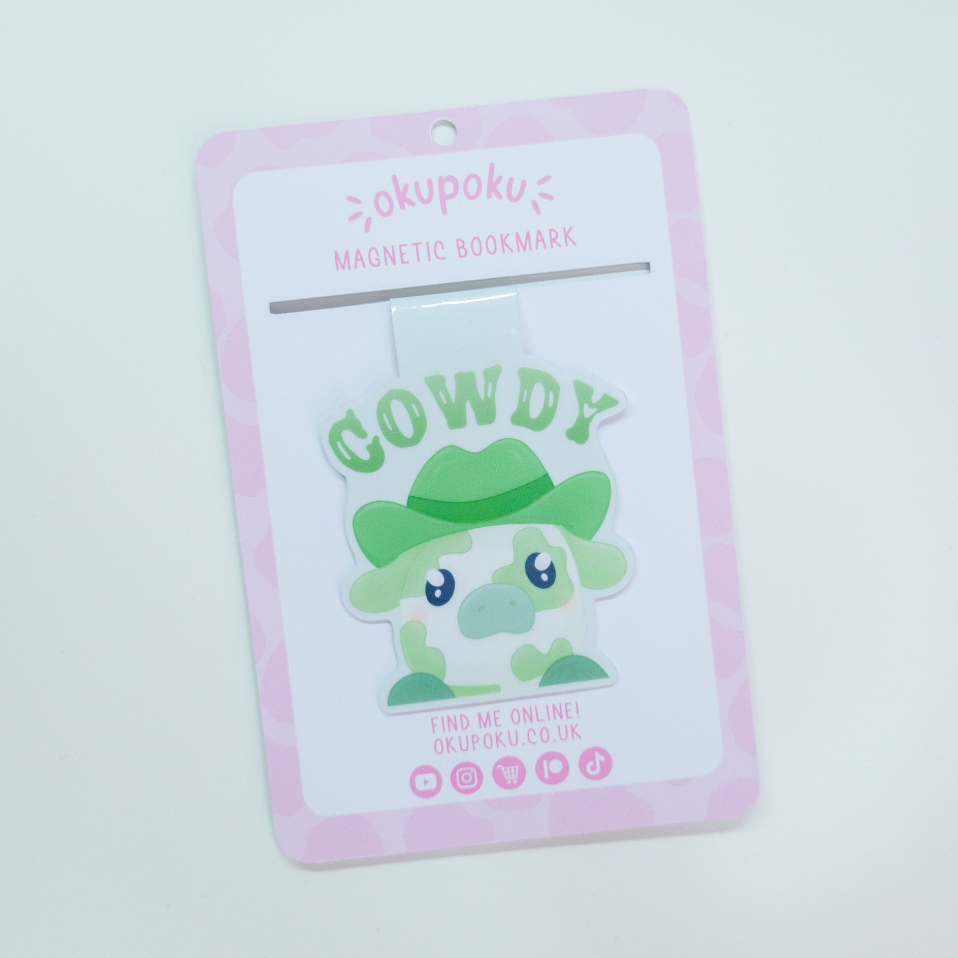 Matcha cowboy magnetic bookmark featuring the text "cowdy"