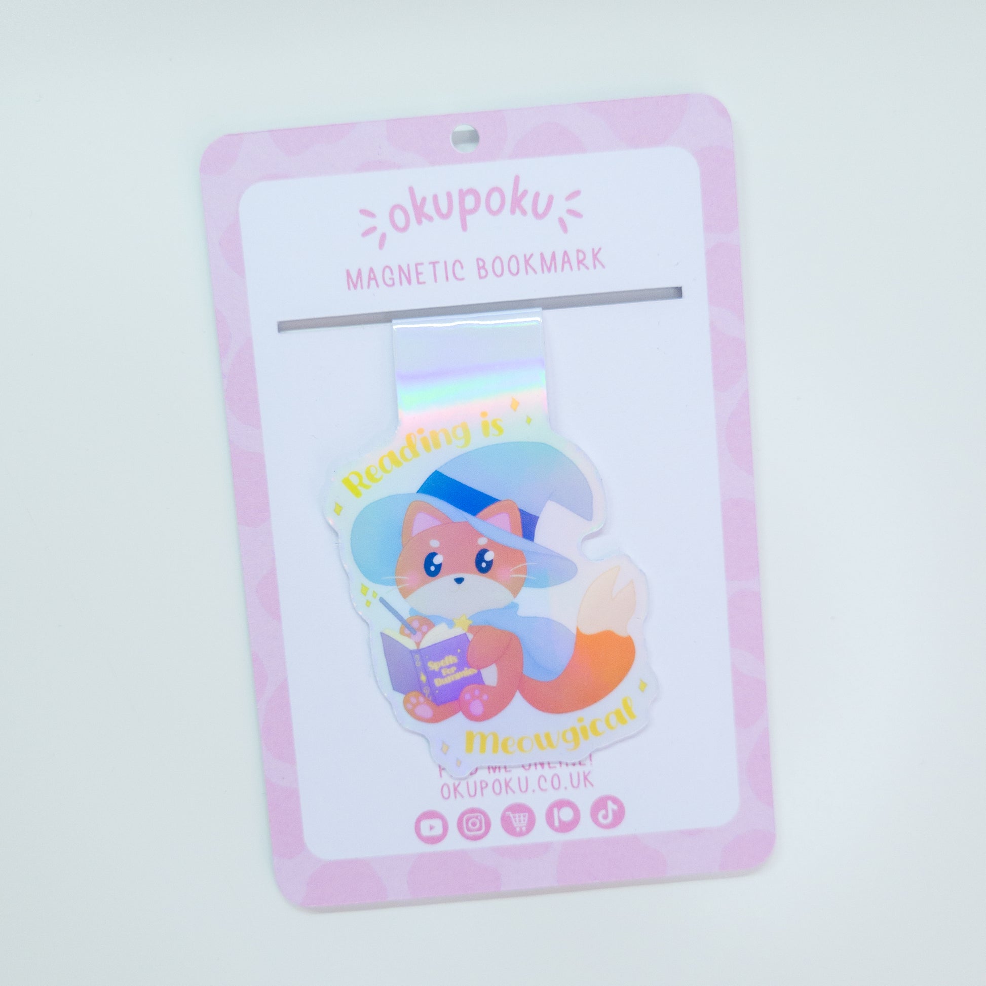 Katrina the Kitty Witch magnetic bookmark, featuring the text "Reading is Meowgical"