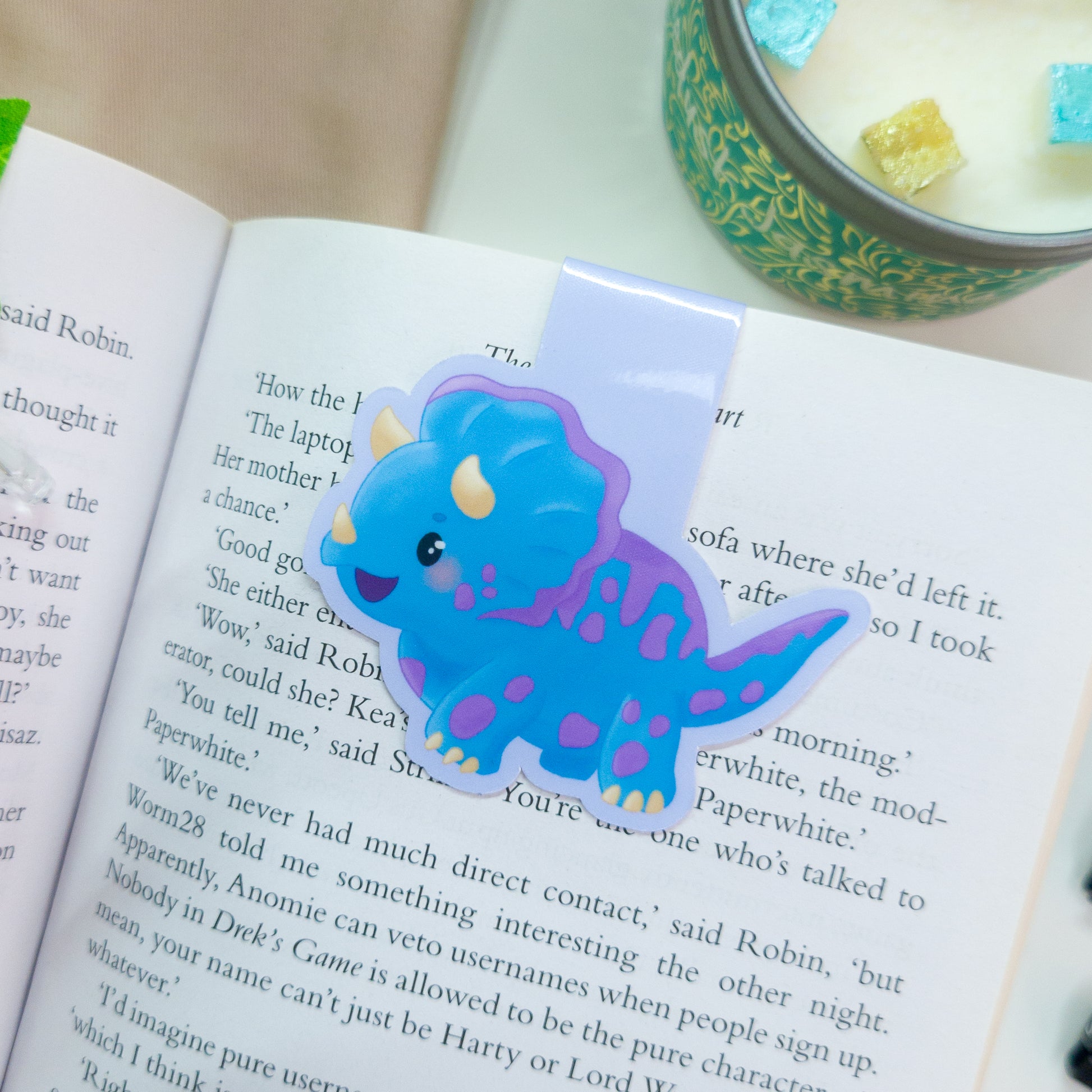 cute triceratops magnetic bookmark