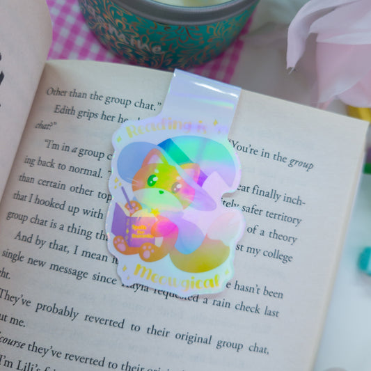 Katrina the Kitty Witch magnetic bookmark, featuring the text "Reading is Meowgical"