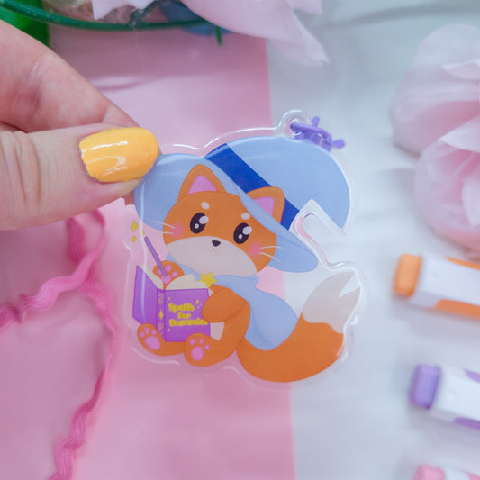 Katrina the kitty witch scryllic keychain with a purple star clasp