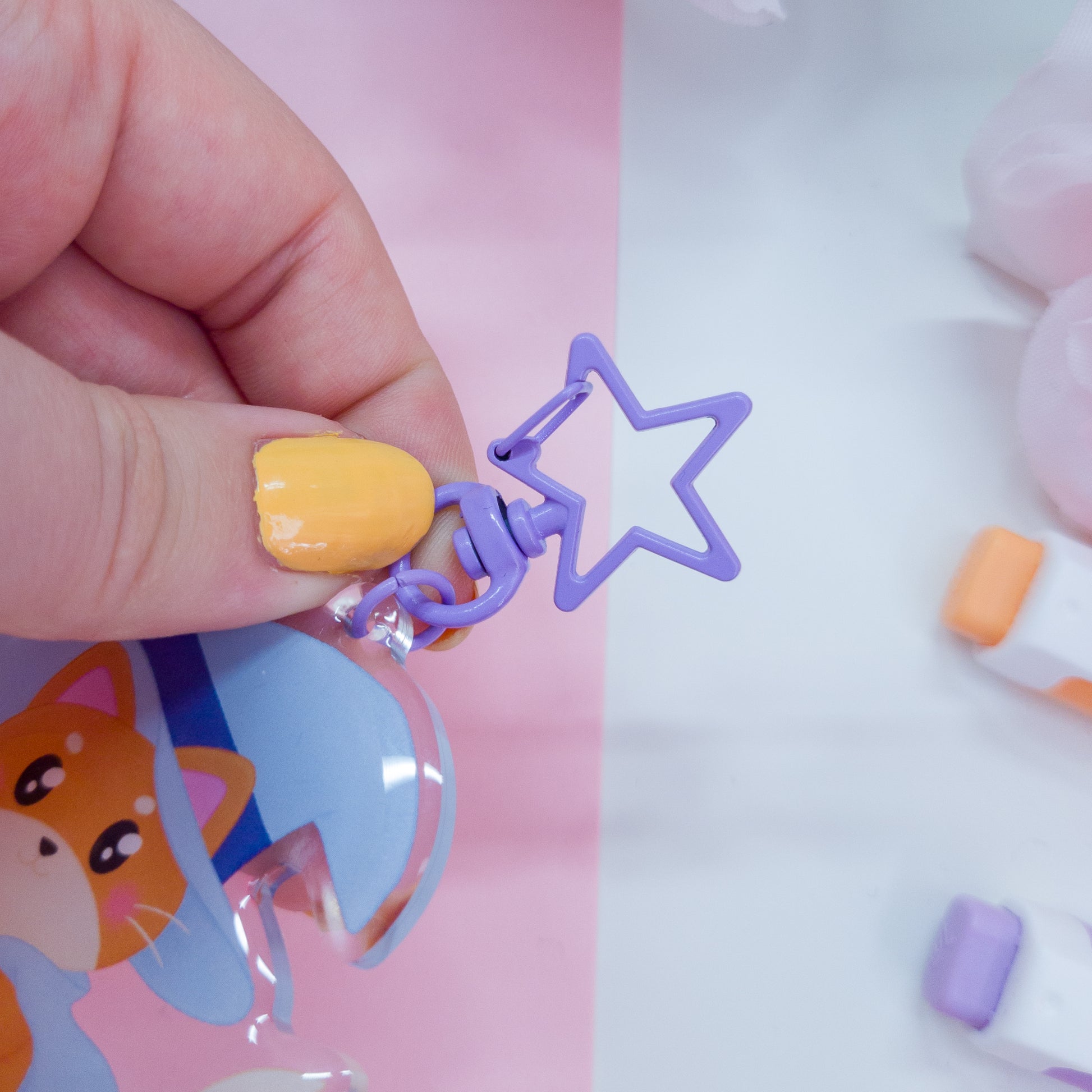 Katrina the kitty witch scryllic keychain with a purple star clasp