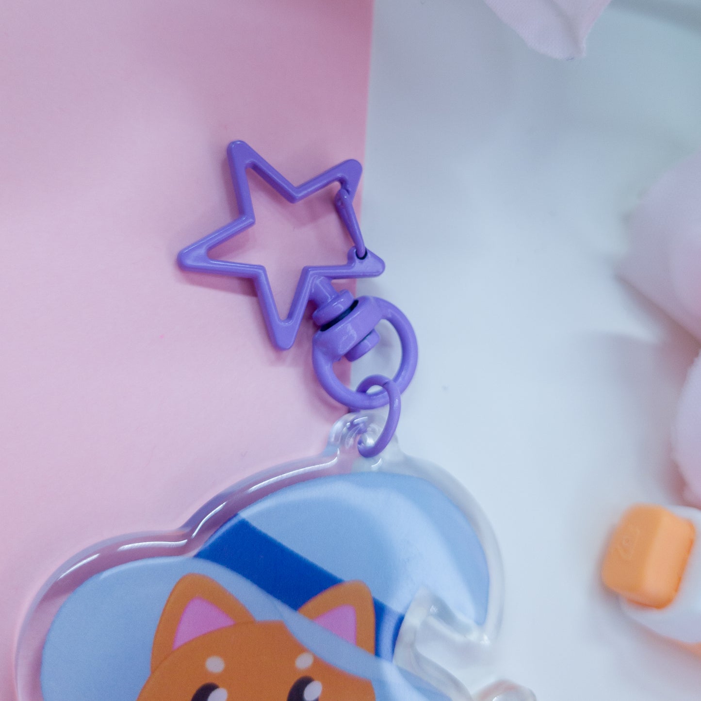 Katrina the kitty witch acryllic keychain with a purple star clasp
