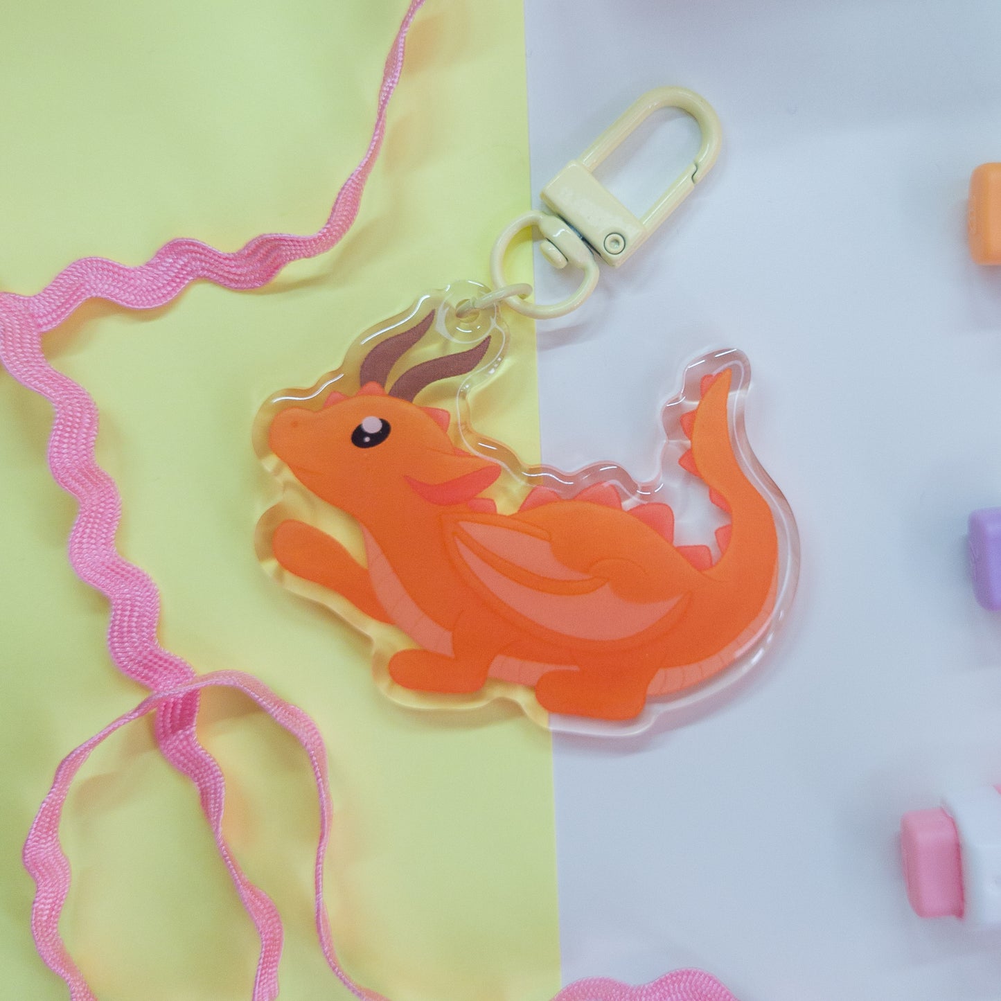 Cute orange forest dragon keychain called mimo