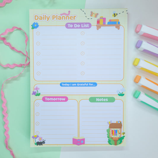 A5 notepad daily planner, bookish bugs planner