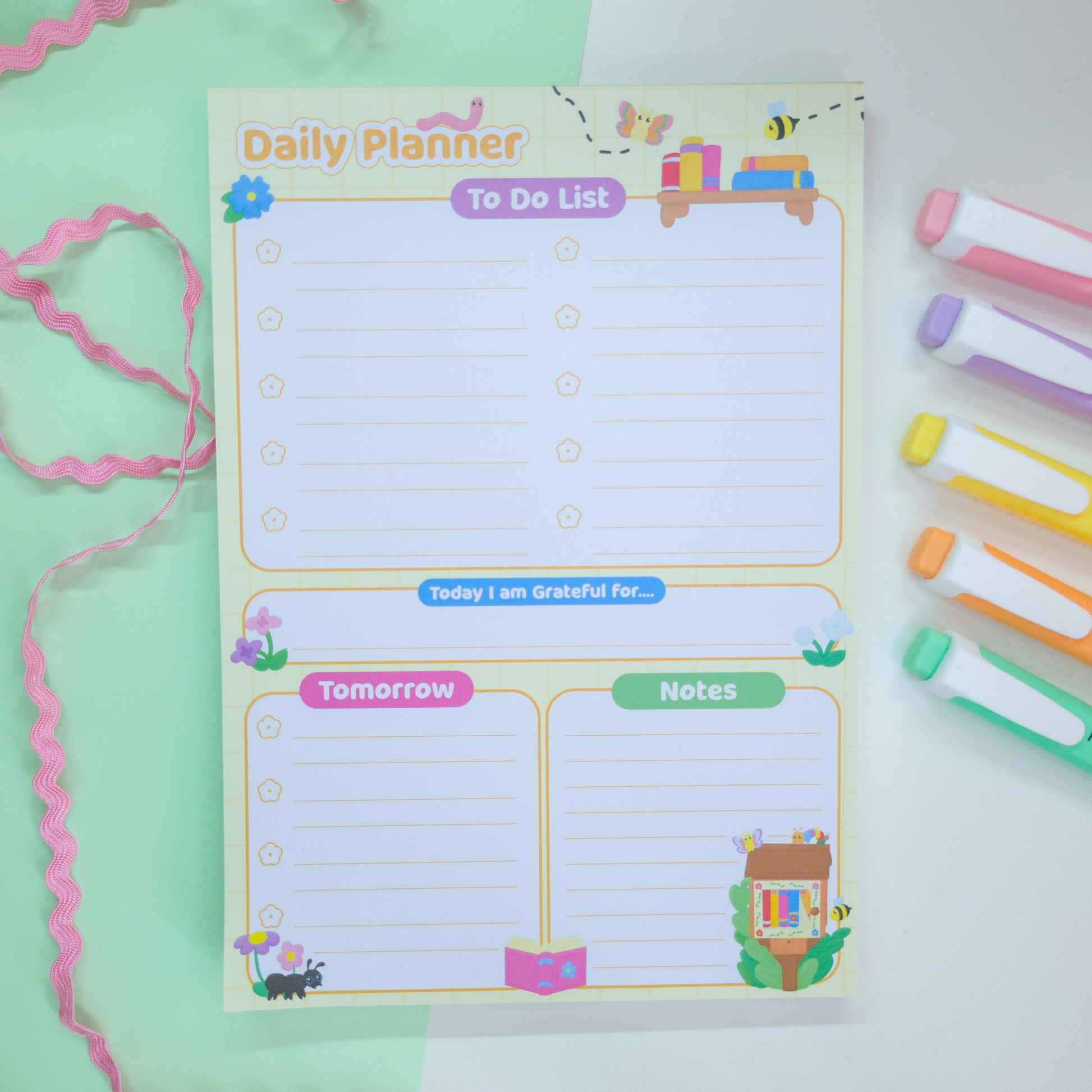 A5 notepad daily planner, bookish bugs planner