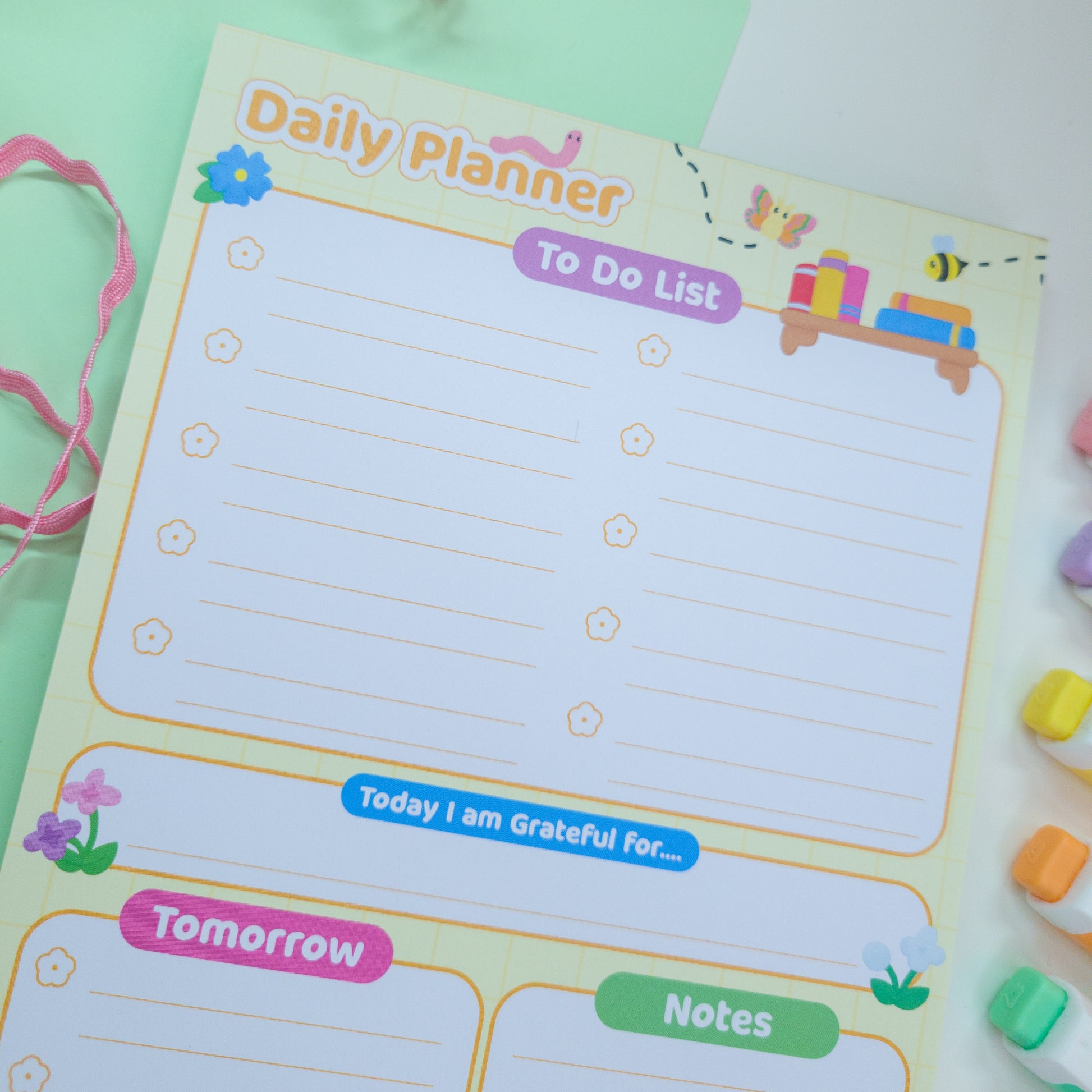 A5 notepad daily planner, bookish bugs planner