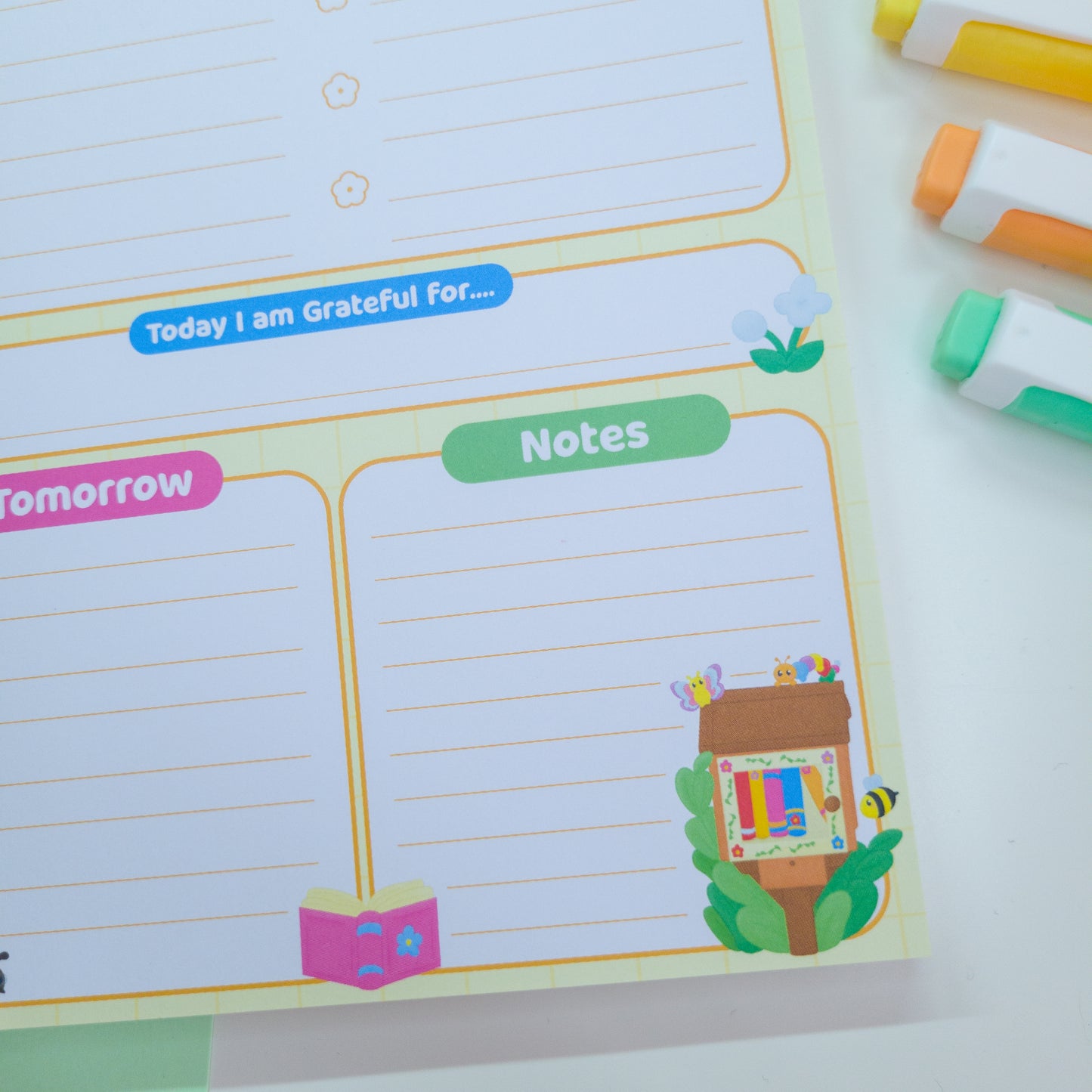 A5 notepad daily planner, bookish bugs planner