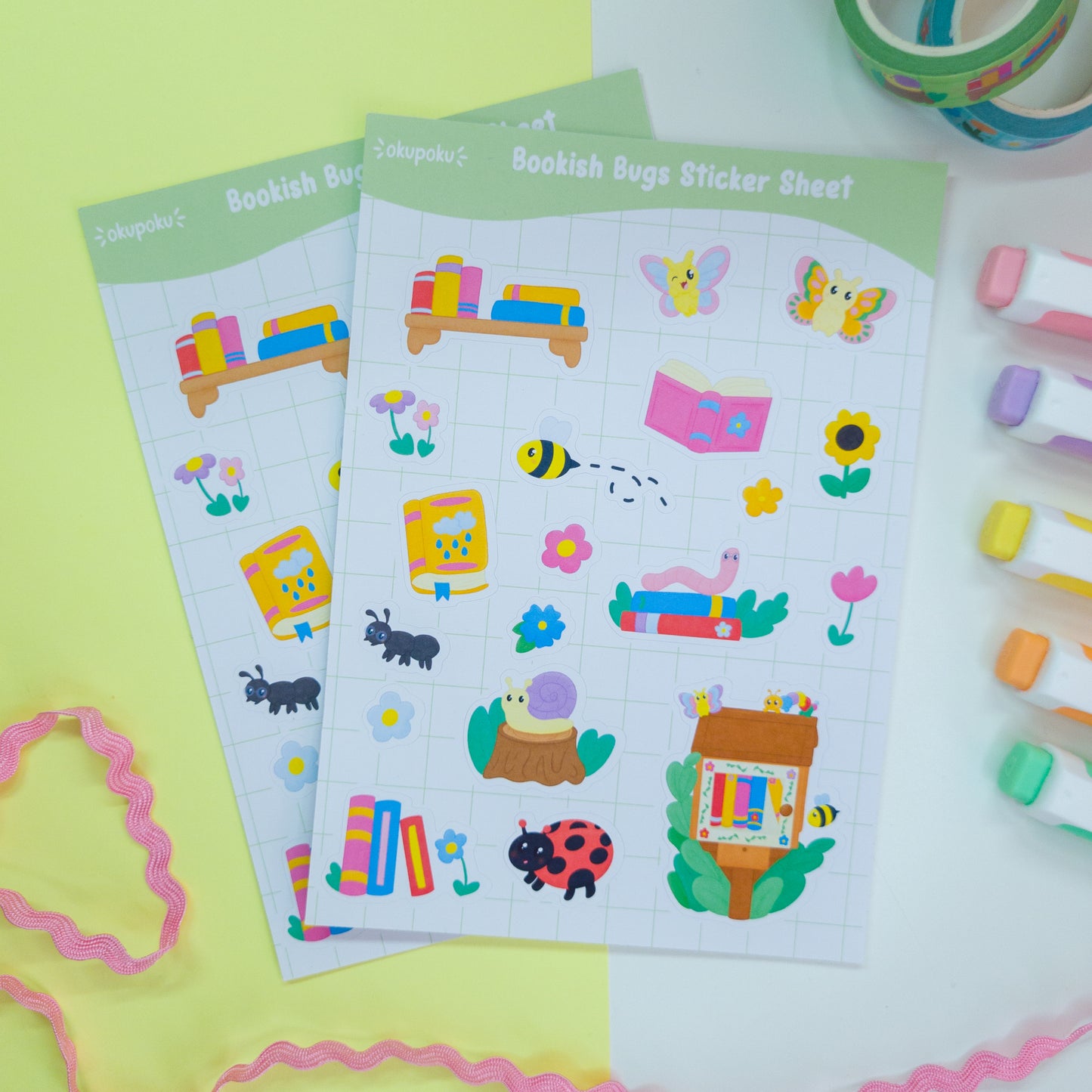 Bookish bugs themed sticker sheet, great for planners