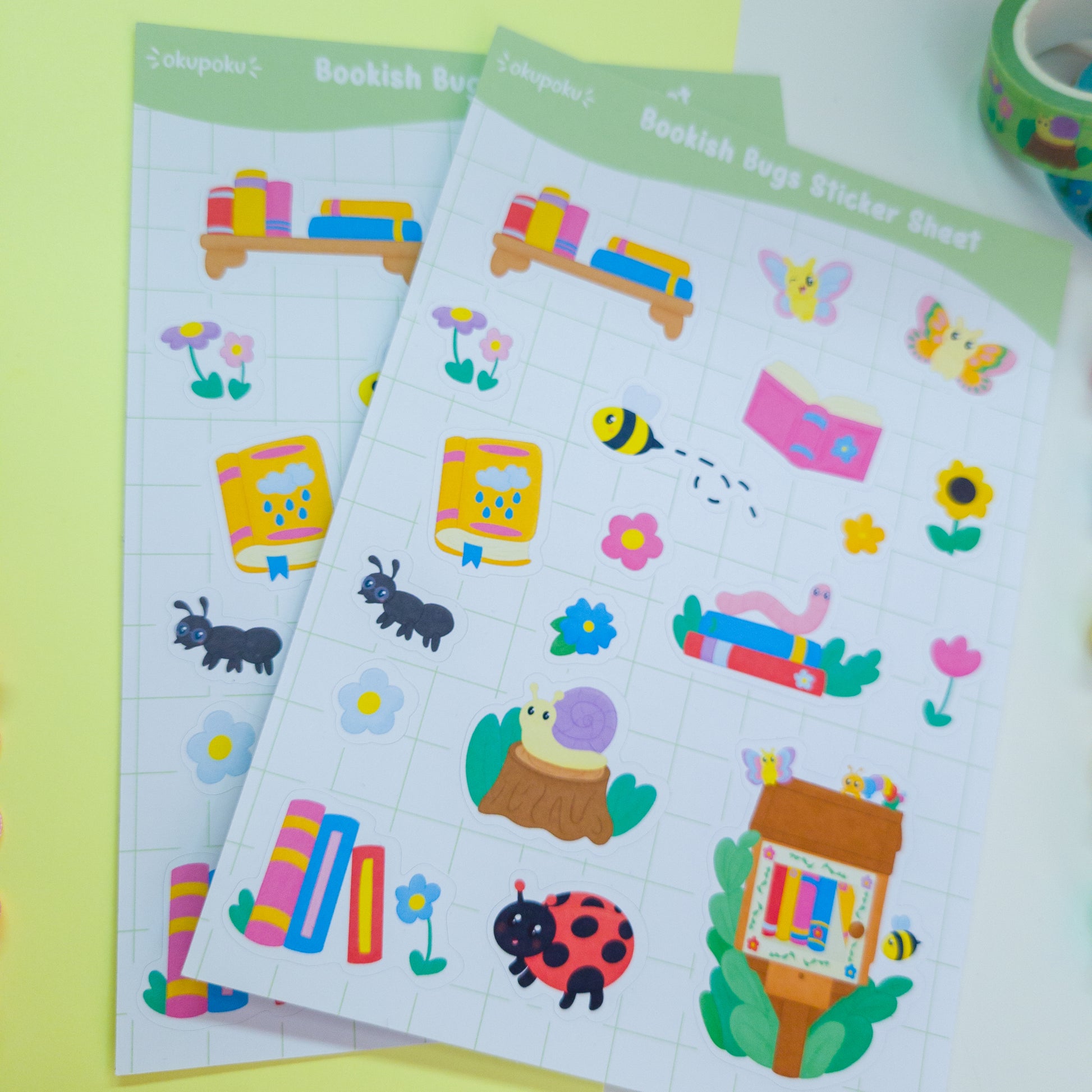 Bookish bugs themed sticker sheet, great for planners