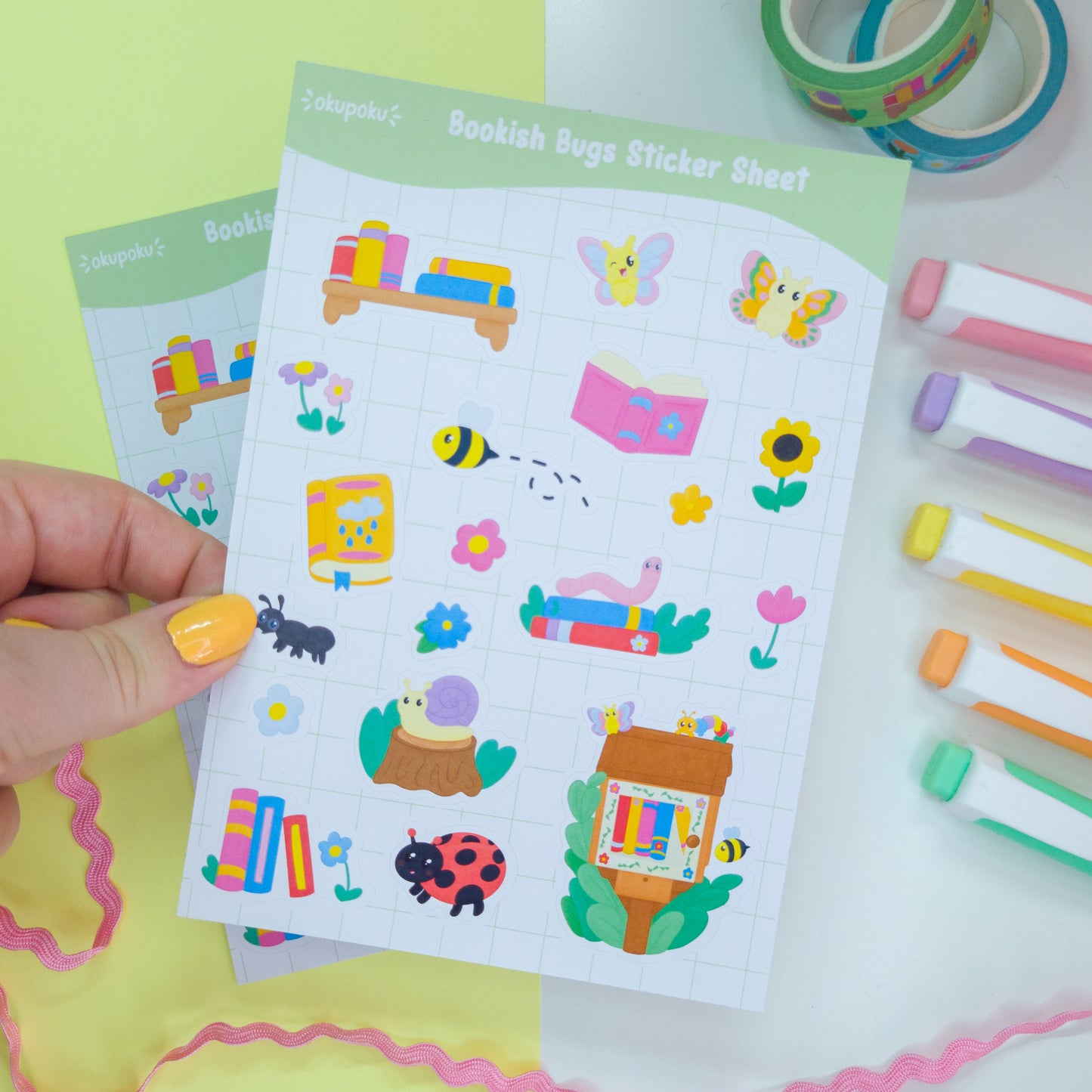 Bookish bugs themed sticker sheet, great for planners