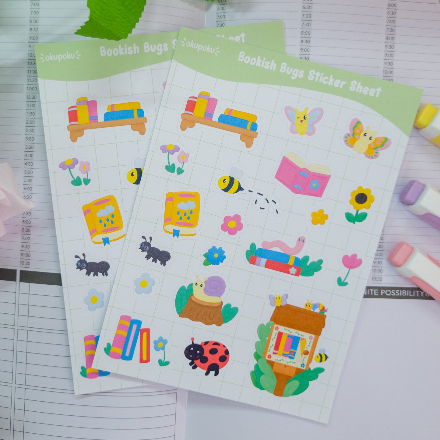 Bookish bugs themed sticker sheet, great for planners