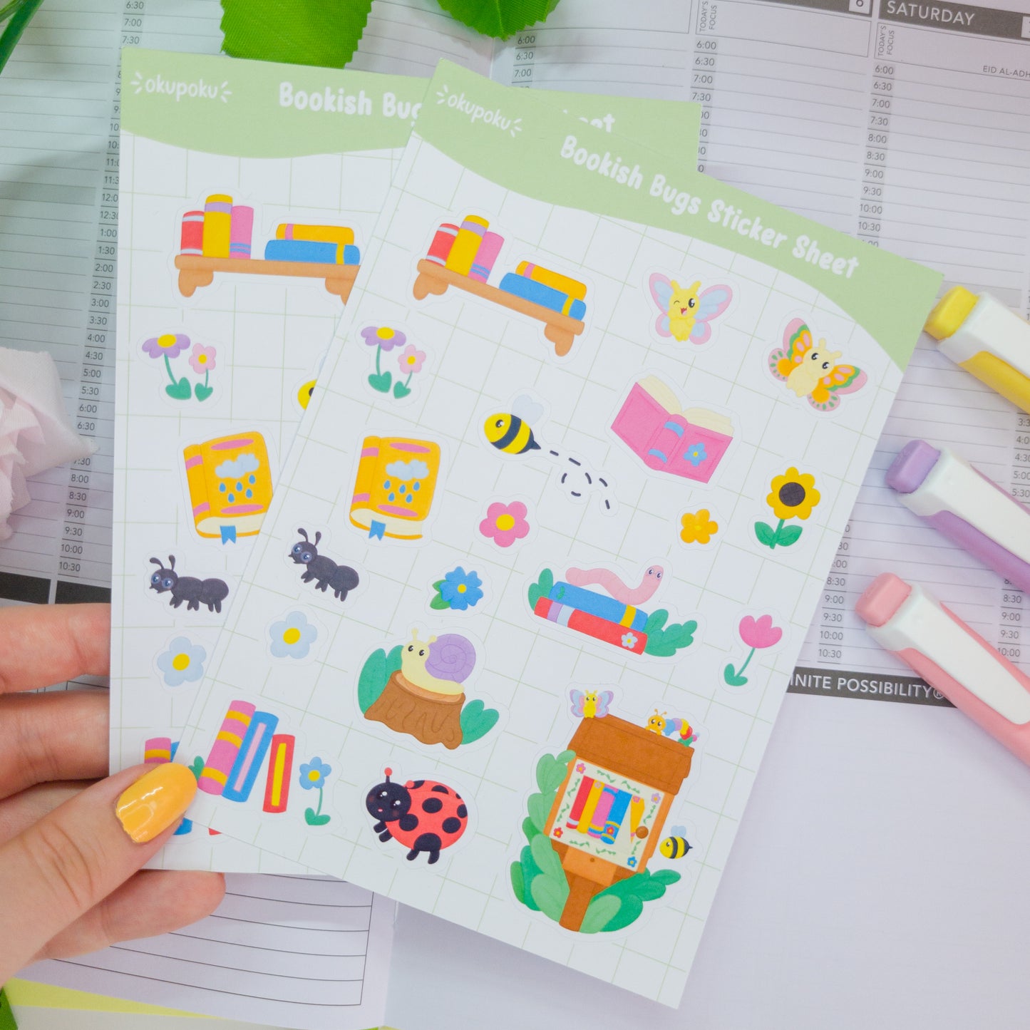 Bookish bugs themed sticker sheet, great for planners