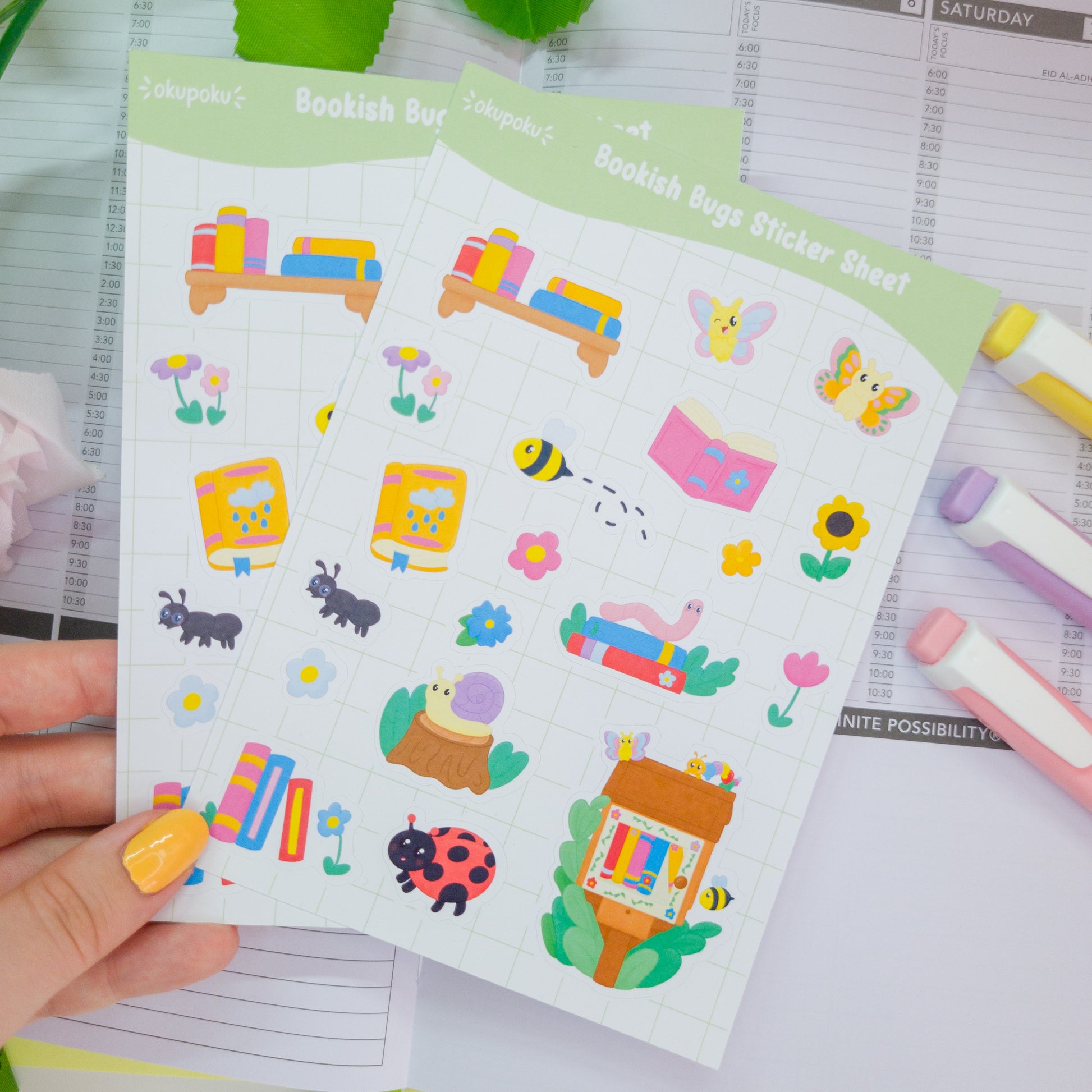 Bookish bugs themed sticker sheet, great for planners