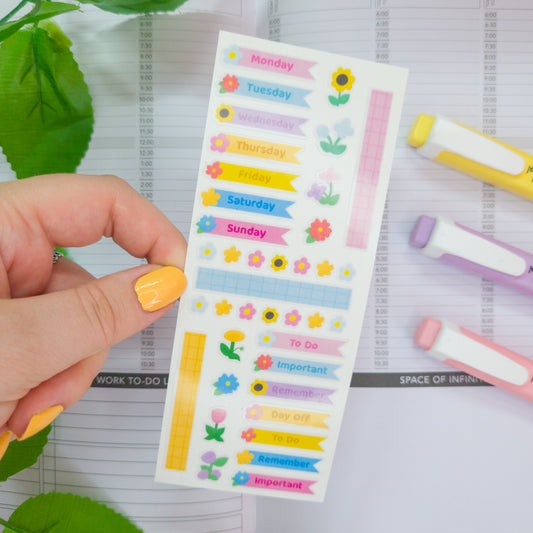 Cute florals transparent planner deco style sticker sheet, perfect for planning and journalling!