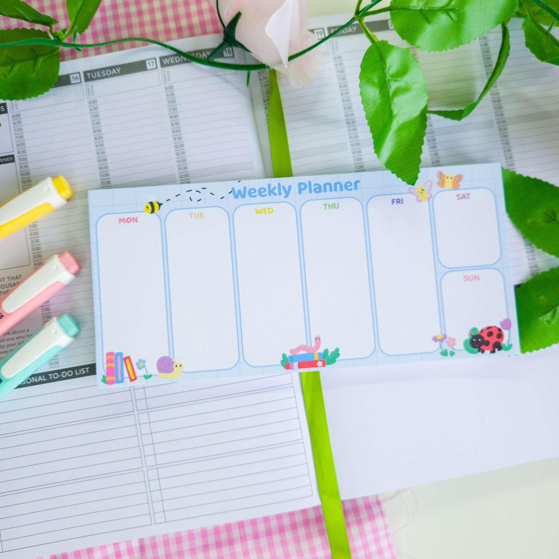 Bookish bugs weekly planner, shown in use, great for ADHD planning