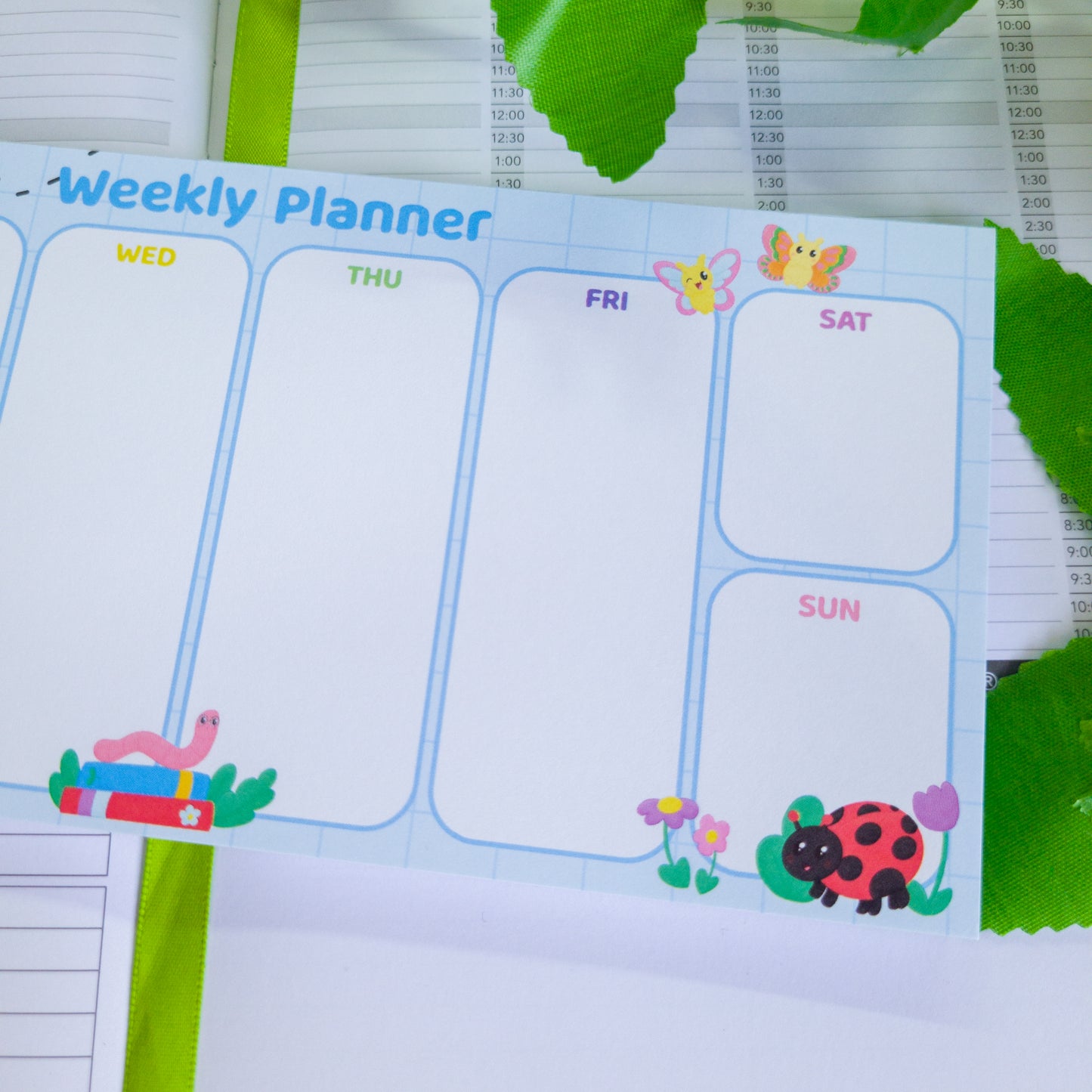 Bookish bugs weekly planner, shown in use, great for ADHD planning