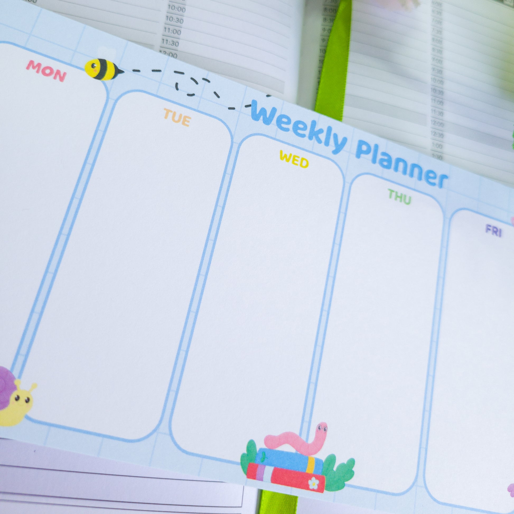 Bookish bugs weekly planner, shown in use, great for ADHD planning