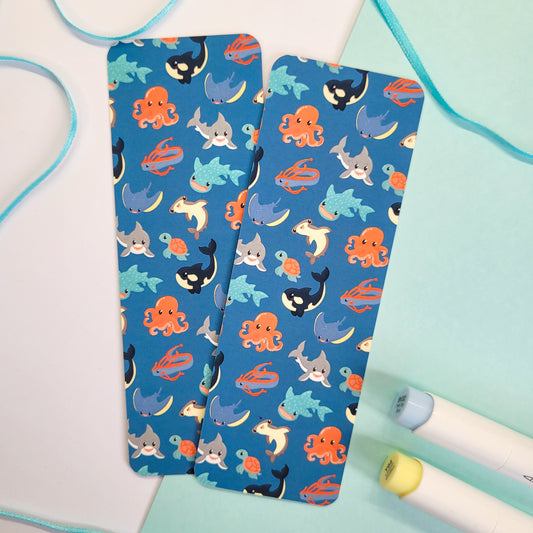 underwater themed bookmark on a blue background