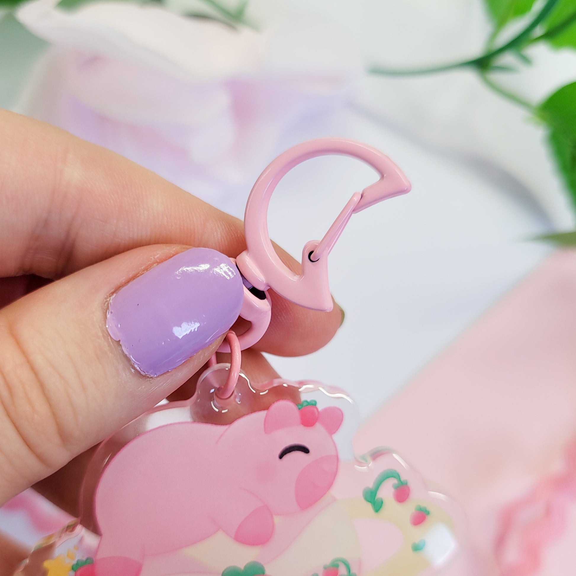 Strawberries and Cream space capybara keychain