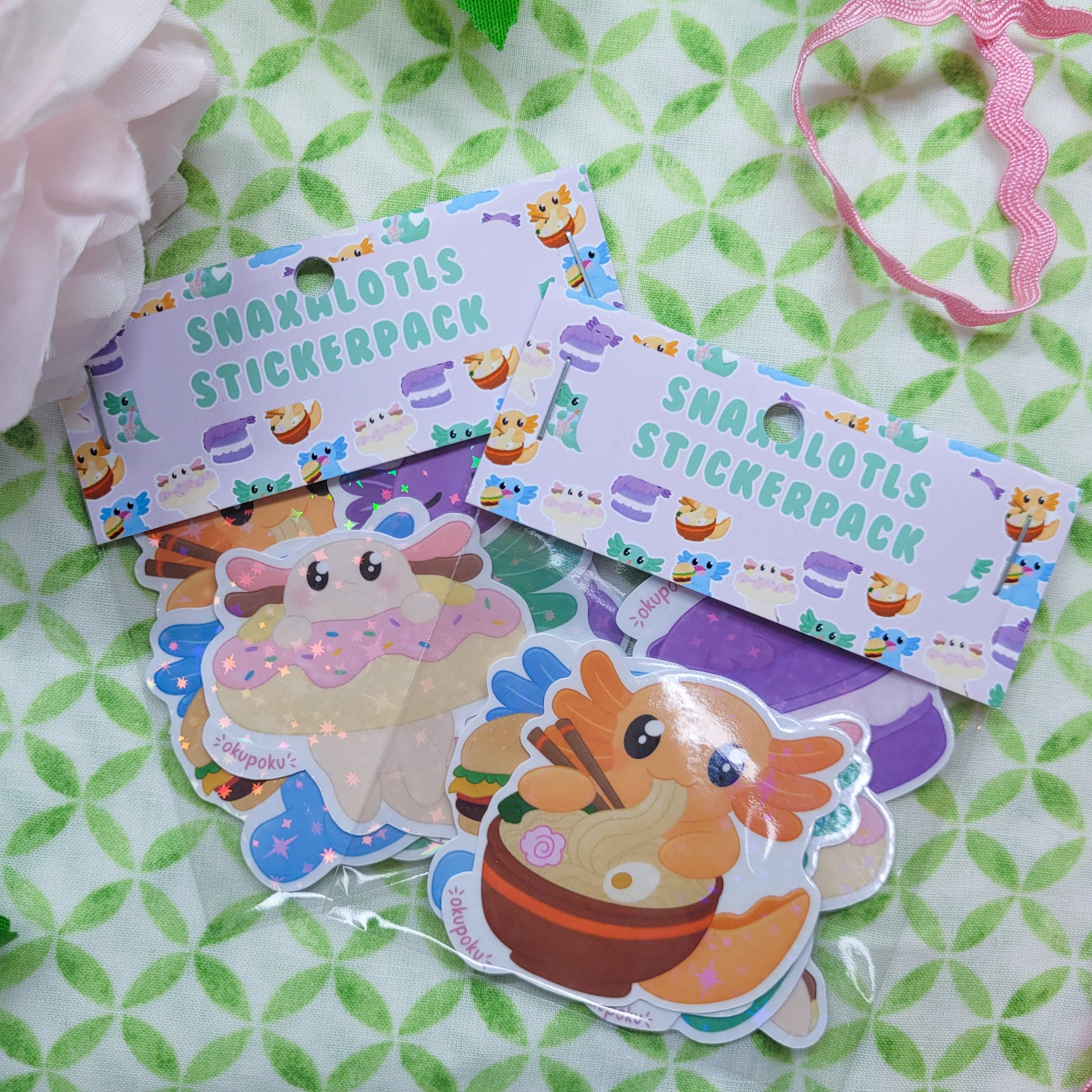 Snaxalotl sticker pack with lots of cute stickers