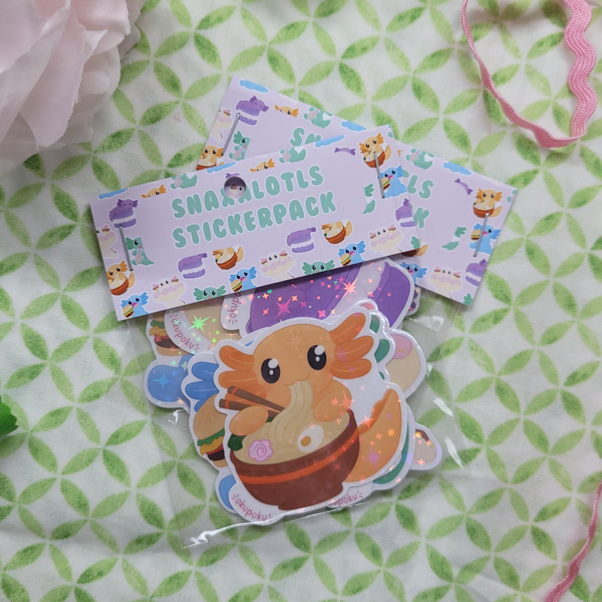 Snaxalotl sticker pack with lots of cute stickers