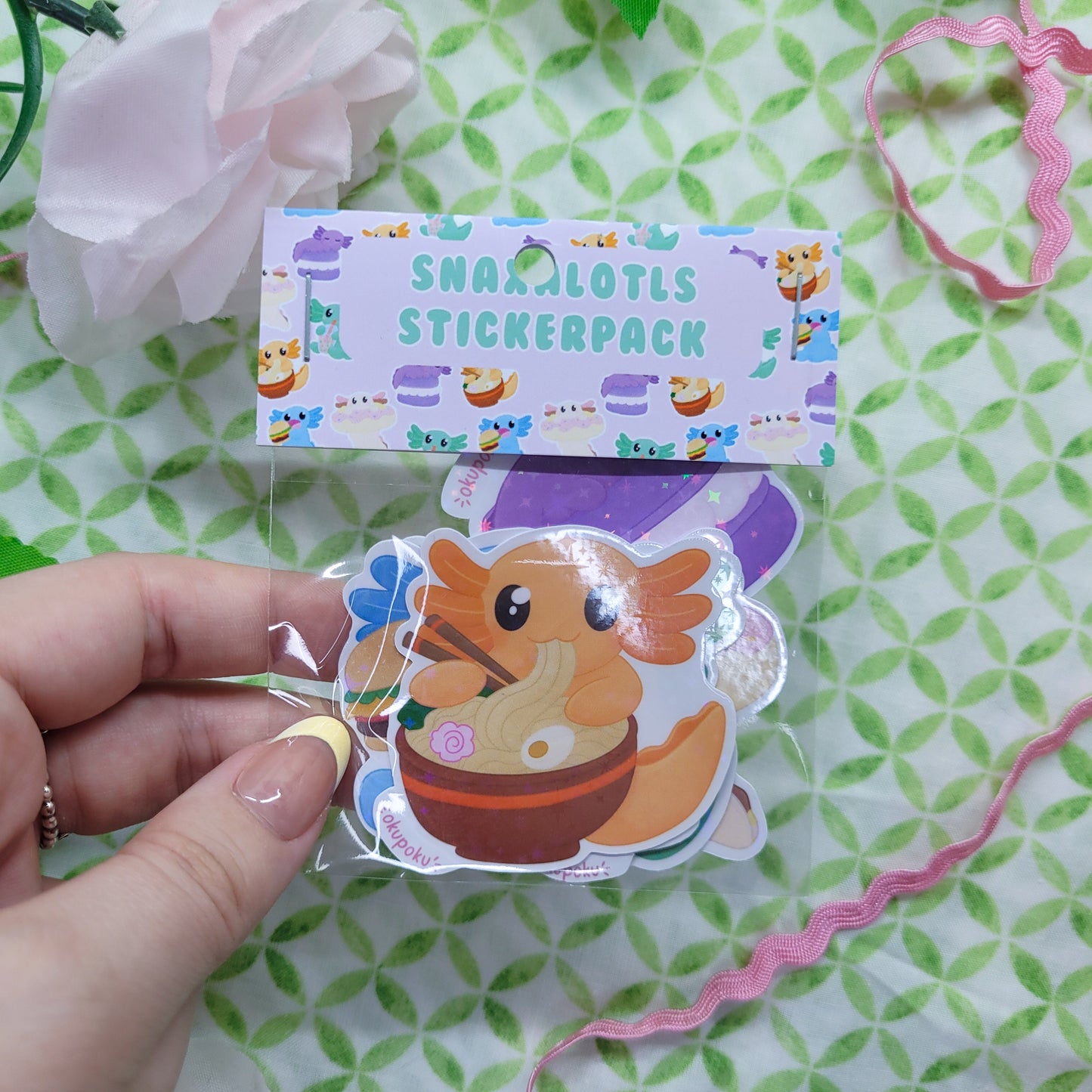 Snaxalotl sticker pack with lots of cute stickers