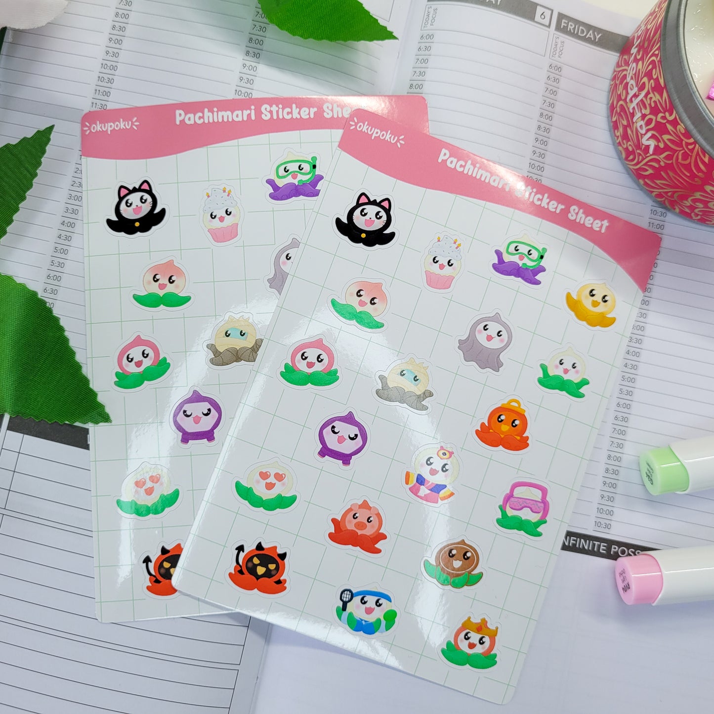 Overwatch Pachimari sticker sheet shown in use