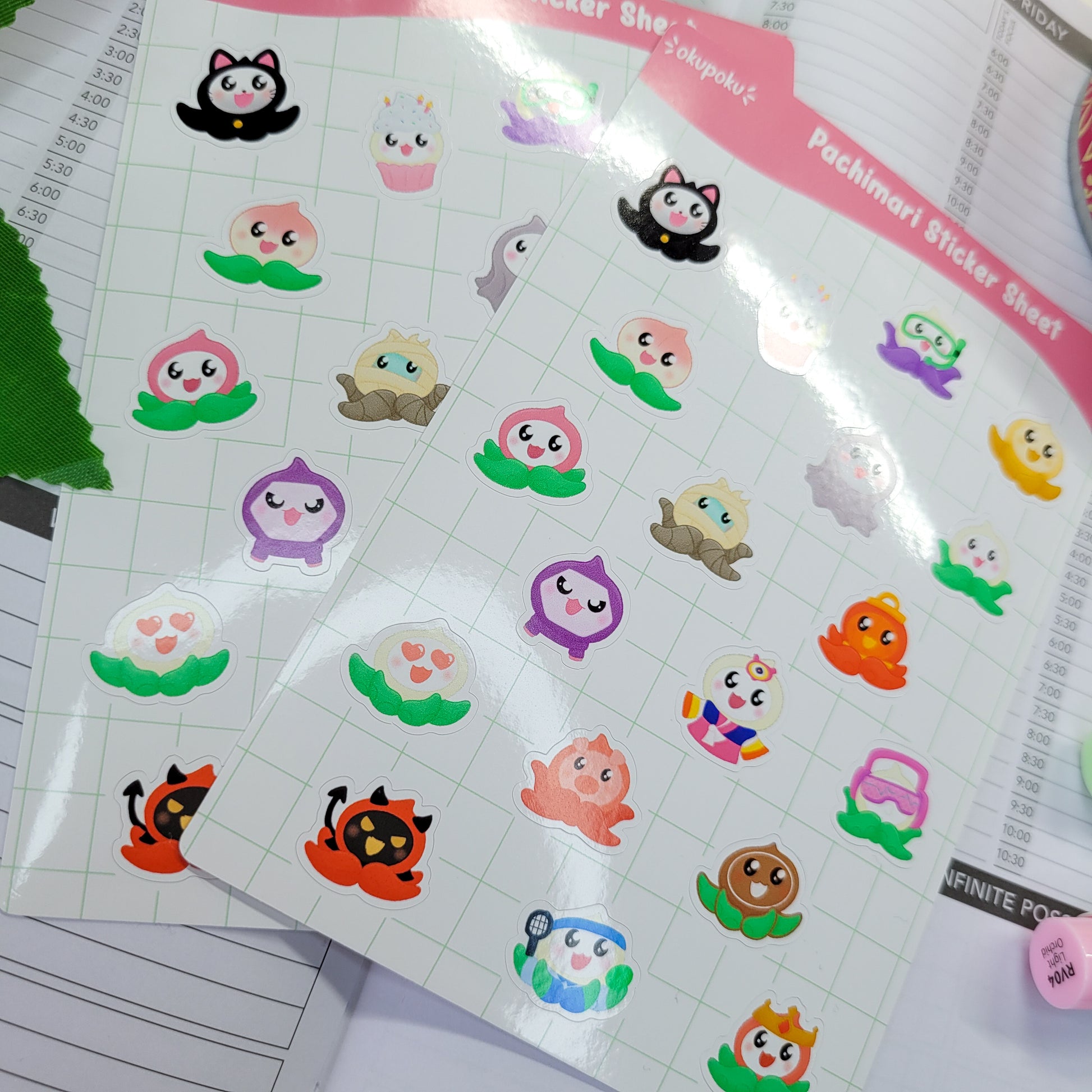 Overwatch Pachimari sticker sheet shown in use