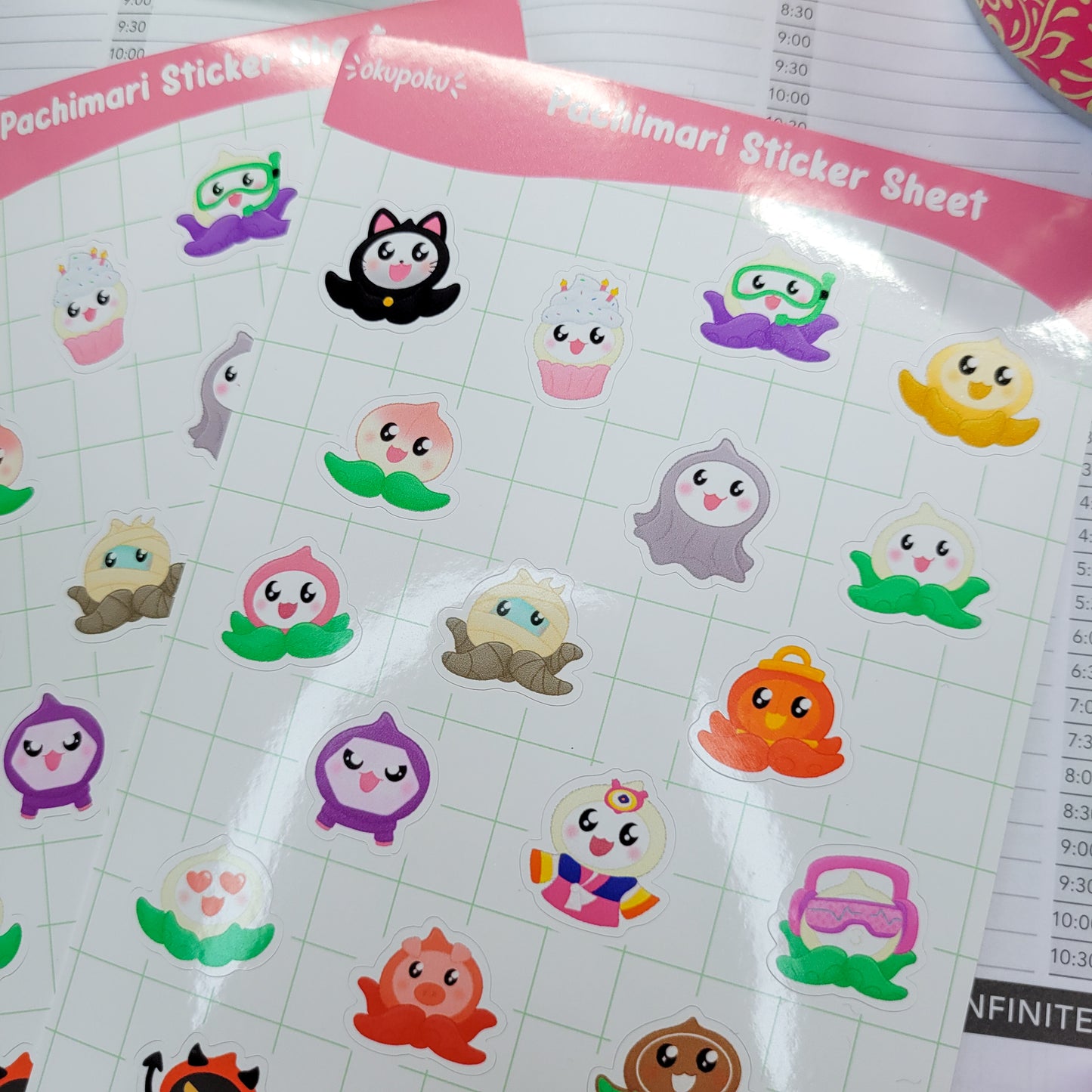 Overwatch Pachimari sticker sheet shown in use