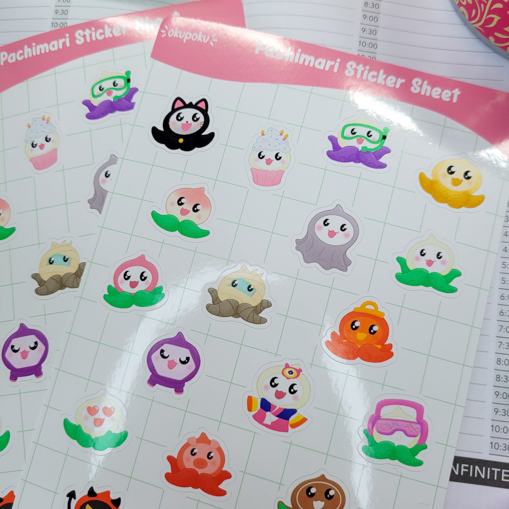 Overwatch Pachimari sticker sheet shown in use