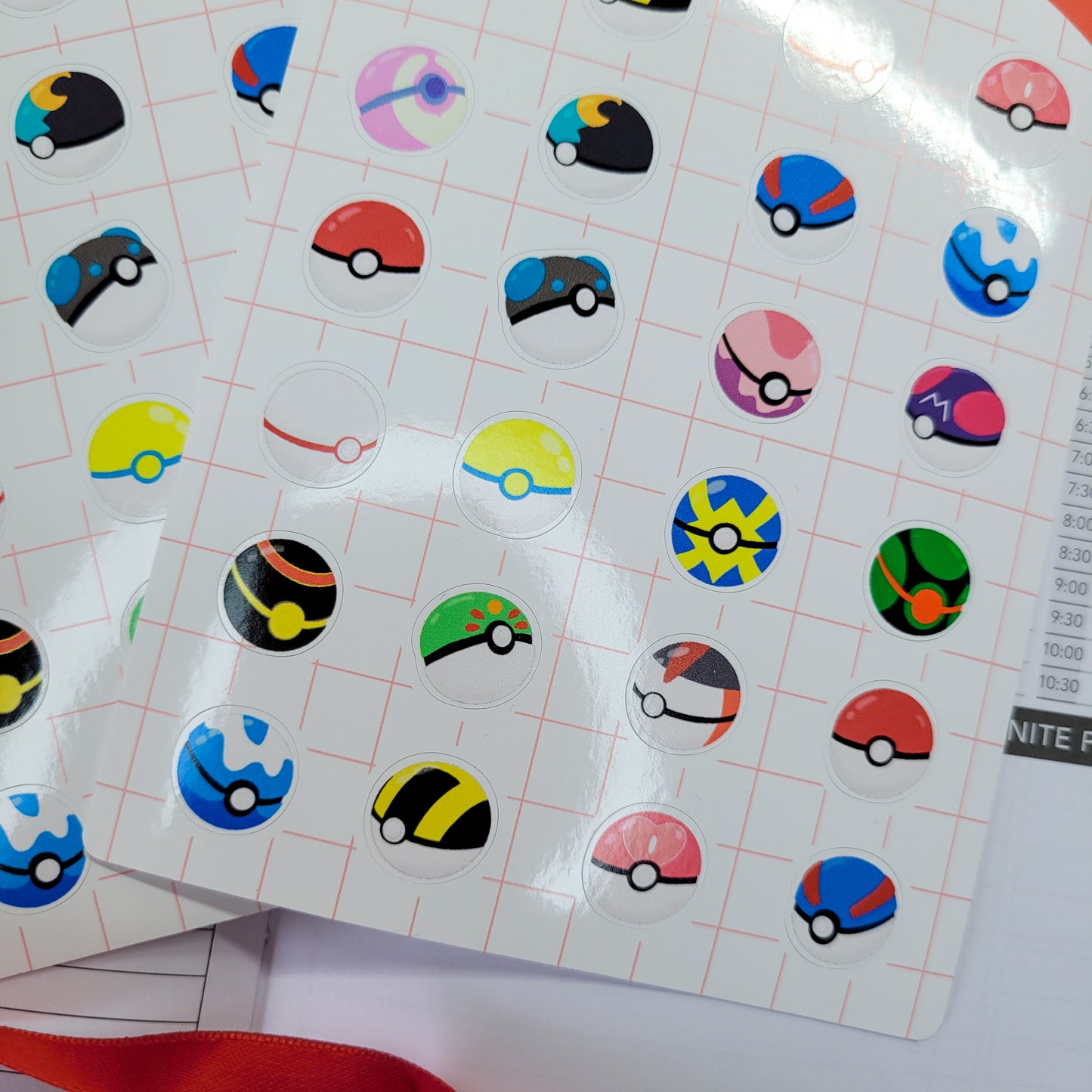 Pokeball planner sticker sheet shown in use