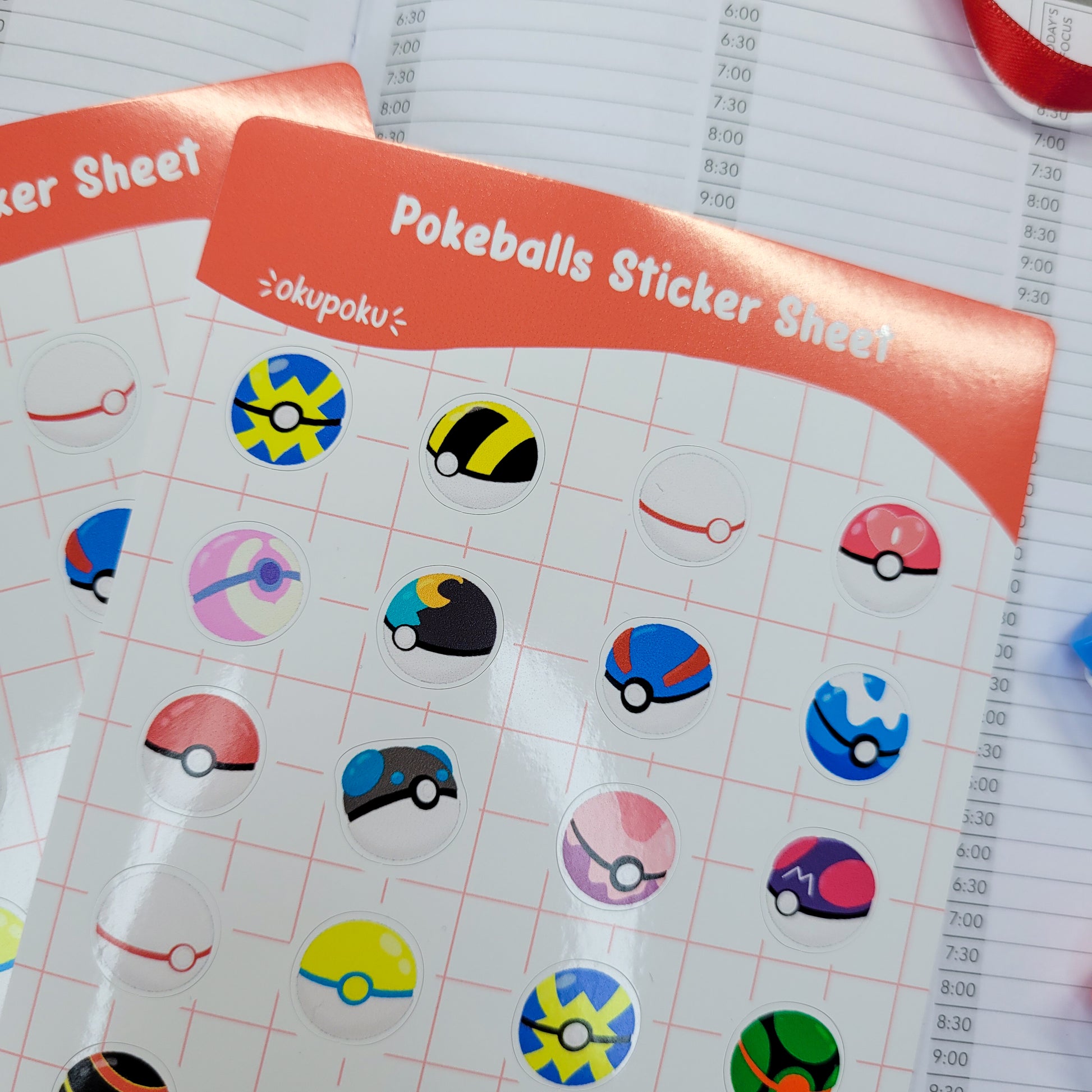 Pokeball planner sticker sheet shown in use