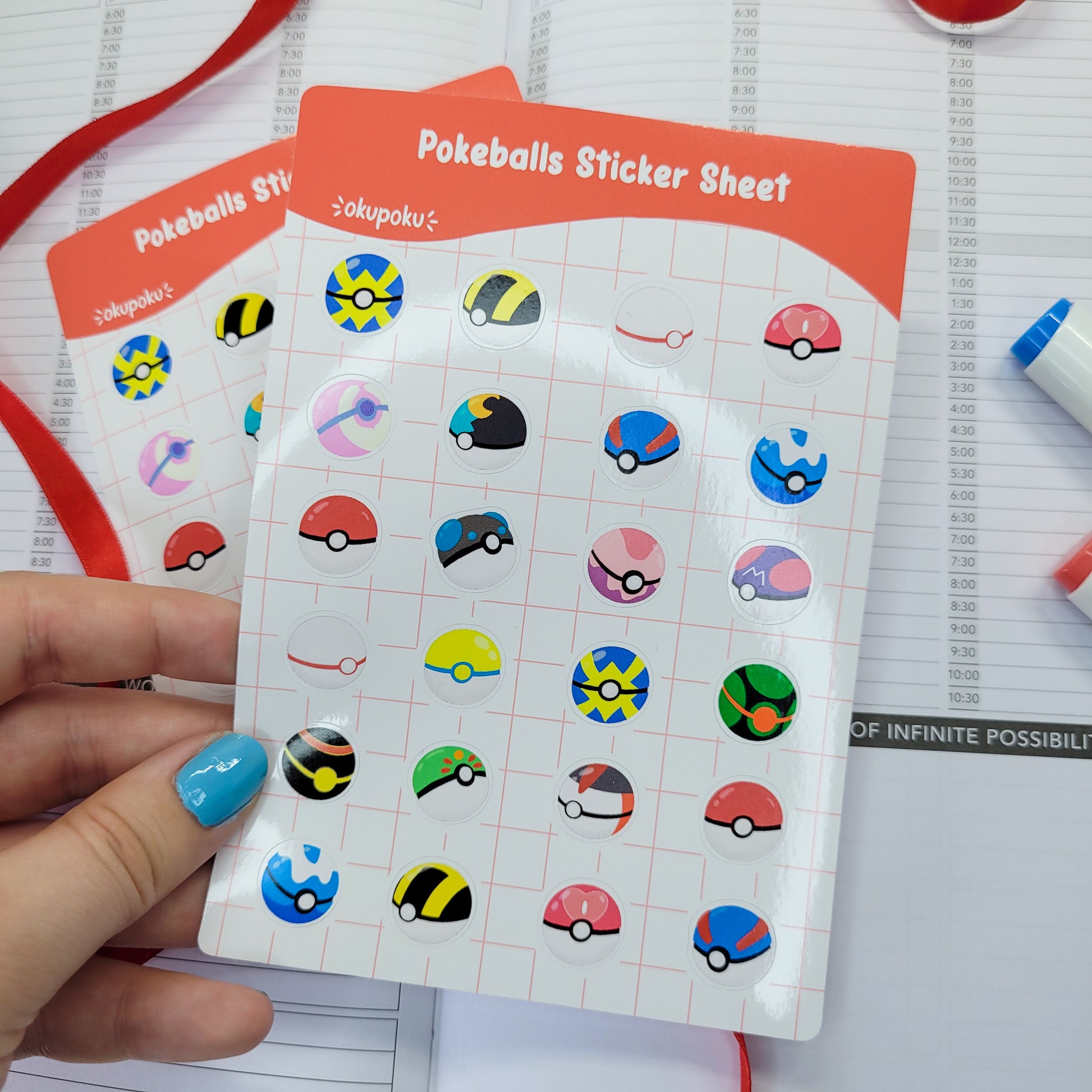 Pokeball planner sticker sheet shown in use