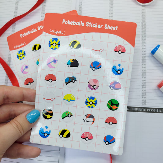 Pokeball planner sticker sheet shown in use