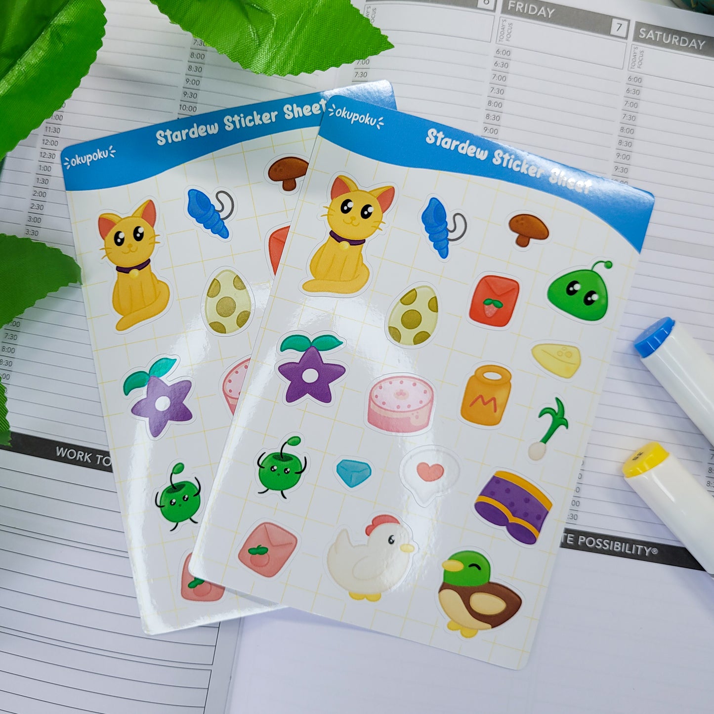 Stardew Valley sticker sheet shown in use