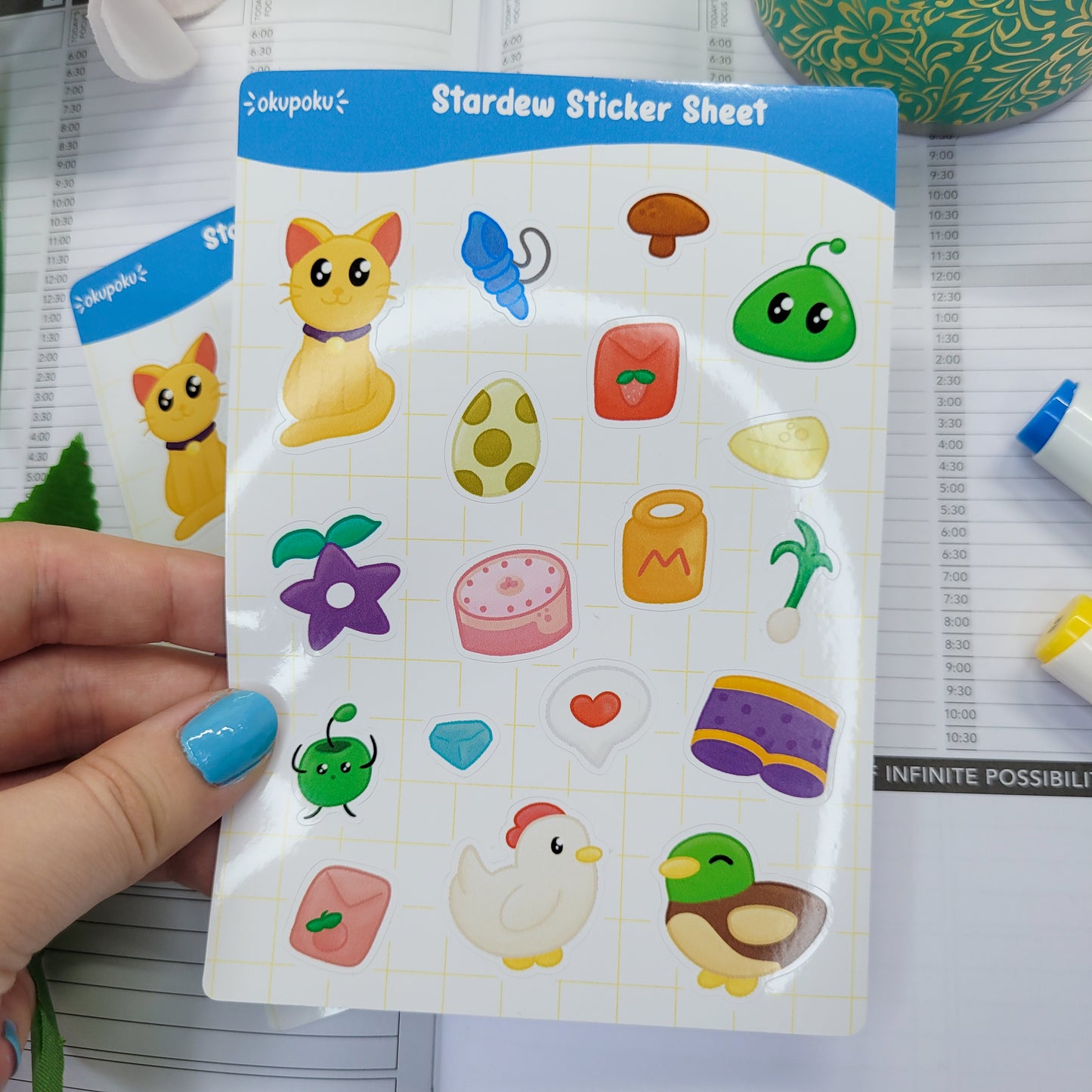 Stardew Valley sticker sheet shown in use