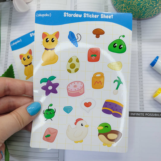 Stardew Valley sticker sheet shown in use