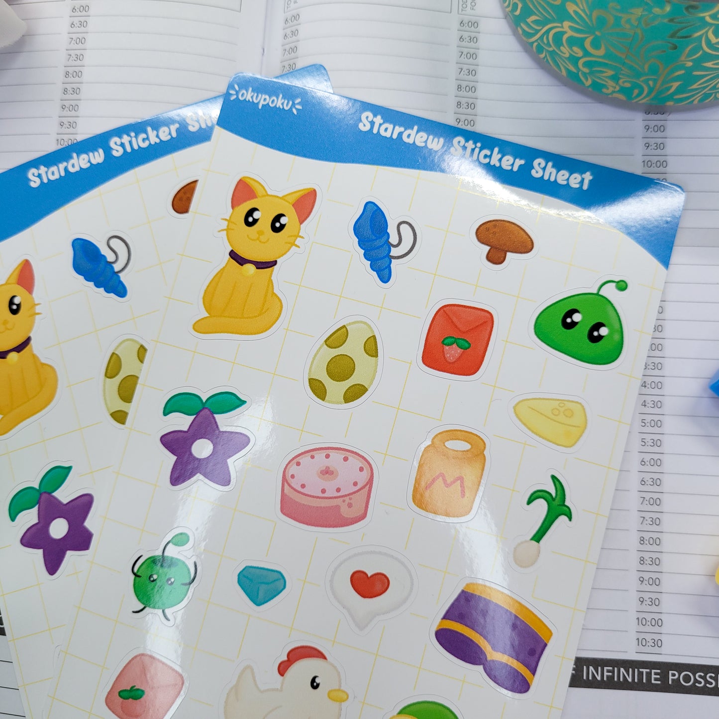 Stardew Valley sticker sheet shown in use