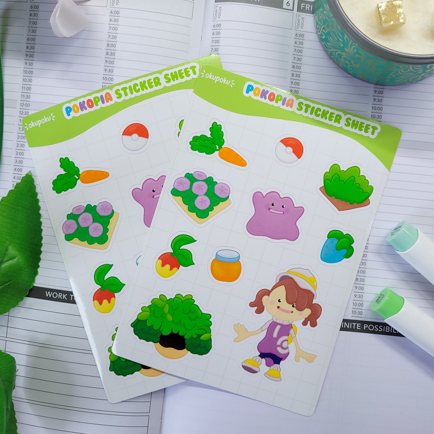 Pokopia sticker sheet shown in use